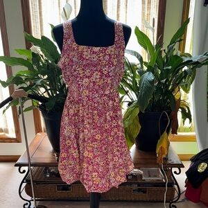 Casual Pink and Red Sleeveless Square Neck Mini Dress